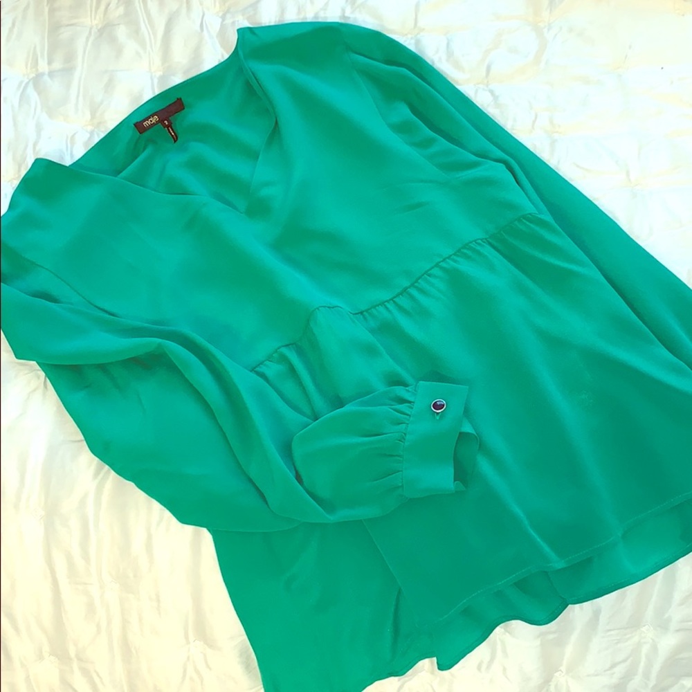 Maje 100% silk green peplum shirt